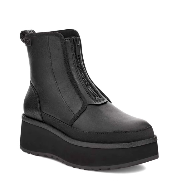 Ugg Cityfunc ZipPlatform Leather Black Ankle Boots Bootie Water Resistant US 8 - Picture 1 of 8
